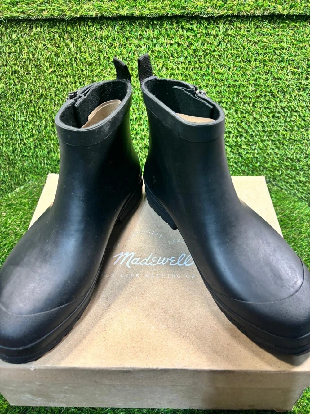 Madewell Zip Up Rain Boot Black Rubber Ankle Boots Size 9 MA441